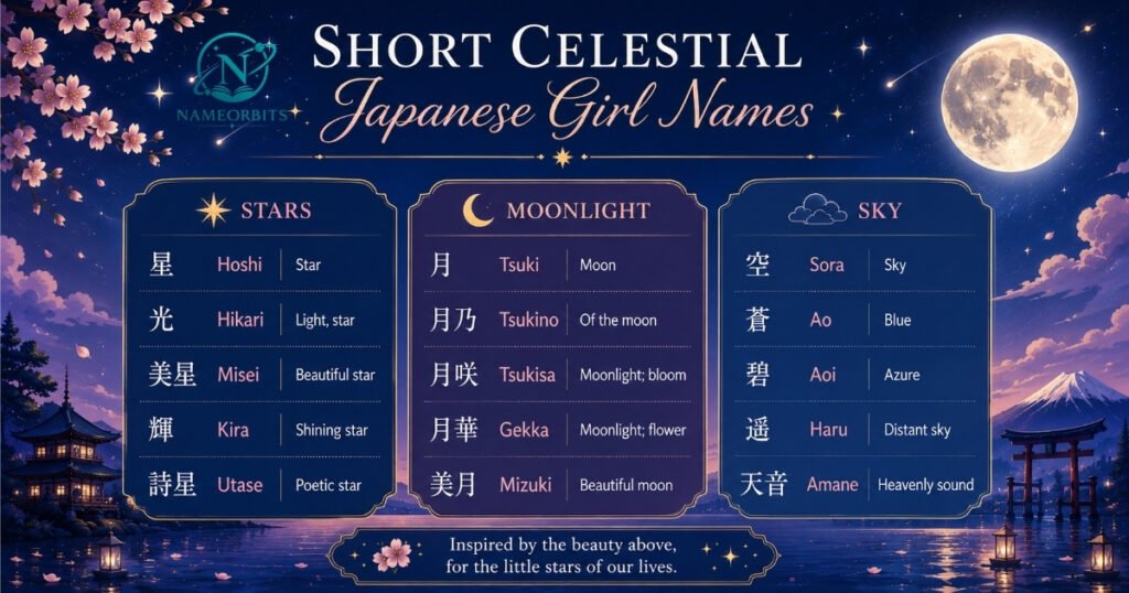 Short Celestial Japanese Girl Names